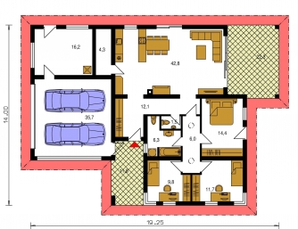 Image miroir | Plan de sol du rez-de-chaussée - BUNGALOW 152